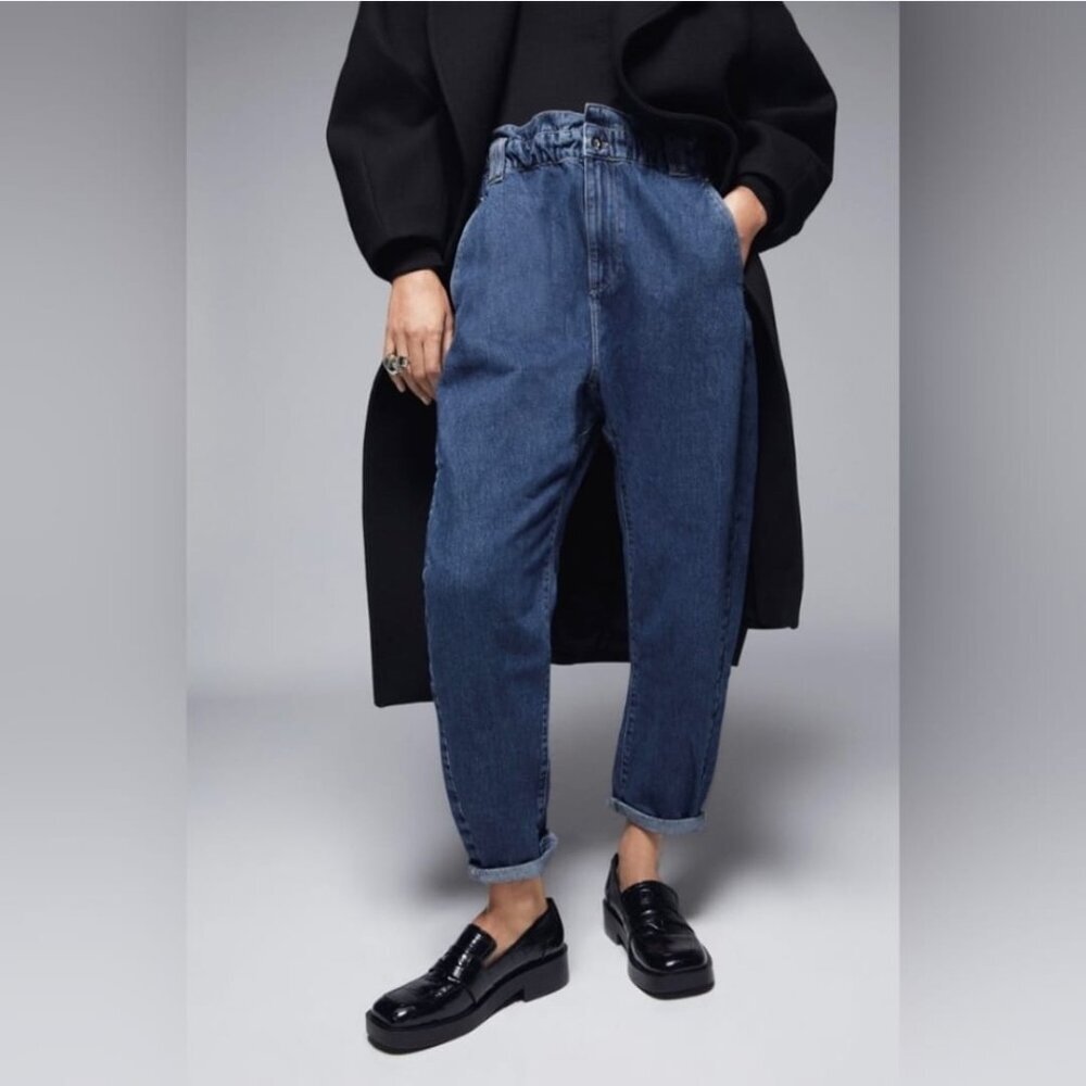 Zara Paperbag Baggy High Waist Ankle Jeans Size 10